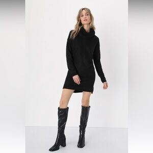 Lulus Autumn Daze Black Cowl Neck Long Sleeve Sweater Dress XS